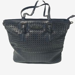 19V69 ITALIA DARK BLUE FAUX LEATHER PERFORATED BAG